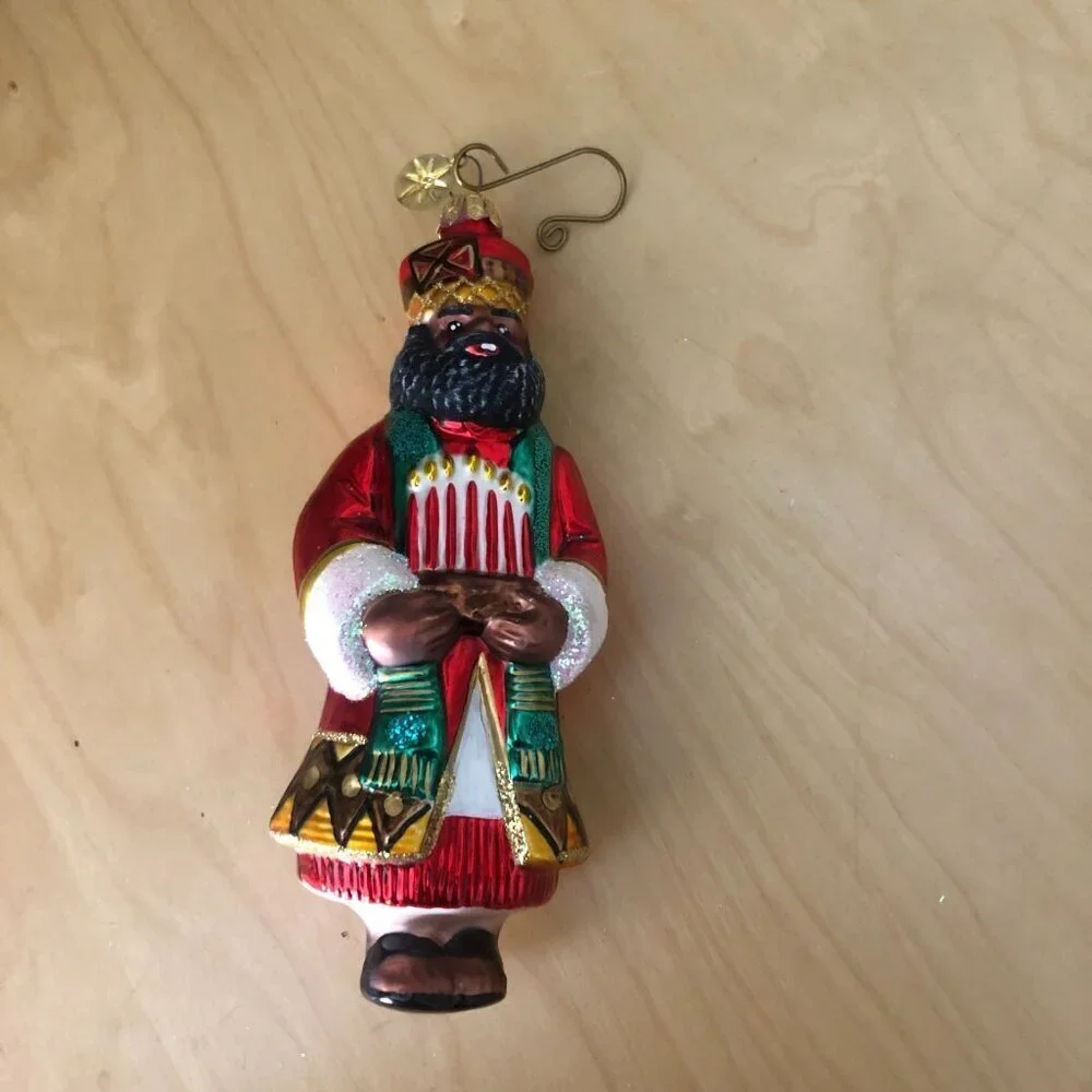 Vintage Christopher Radko Blown Glass Wise Man with Candelabra Ornament 6.5